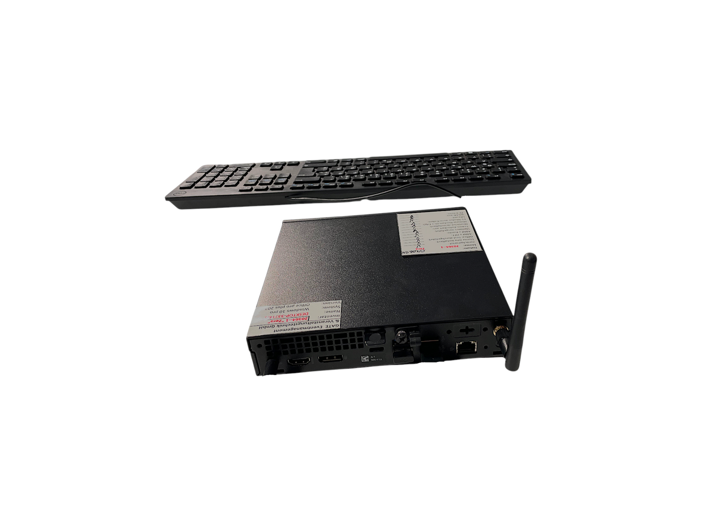 messe.shop black compact mini PC with antenna and ports, ideal for events and FRUIT LOGISTICA Berlin.