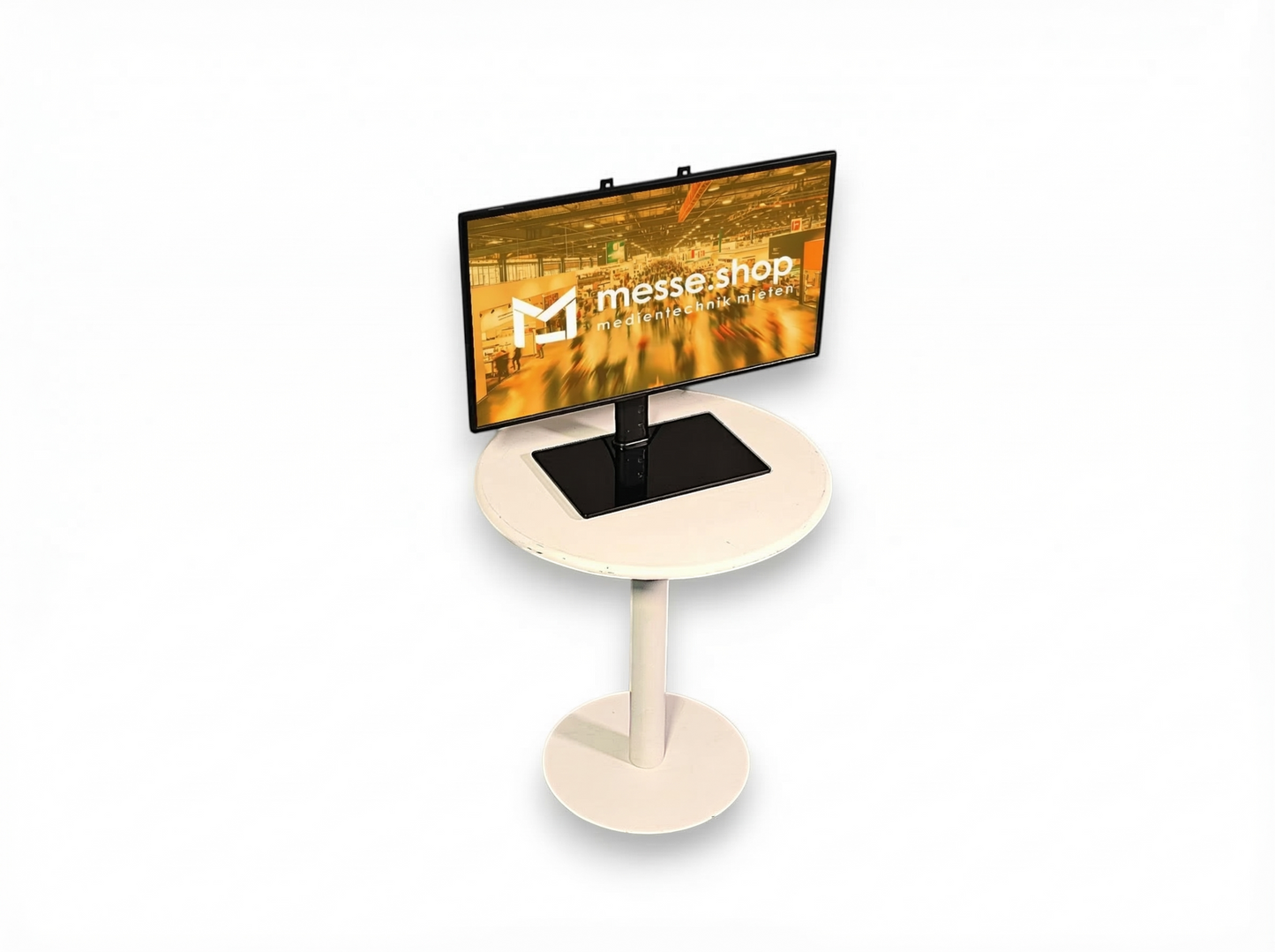 messe.shop 32-inch Full HD screen on a stand, ideal for trade shows and events.