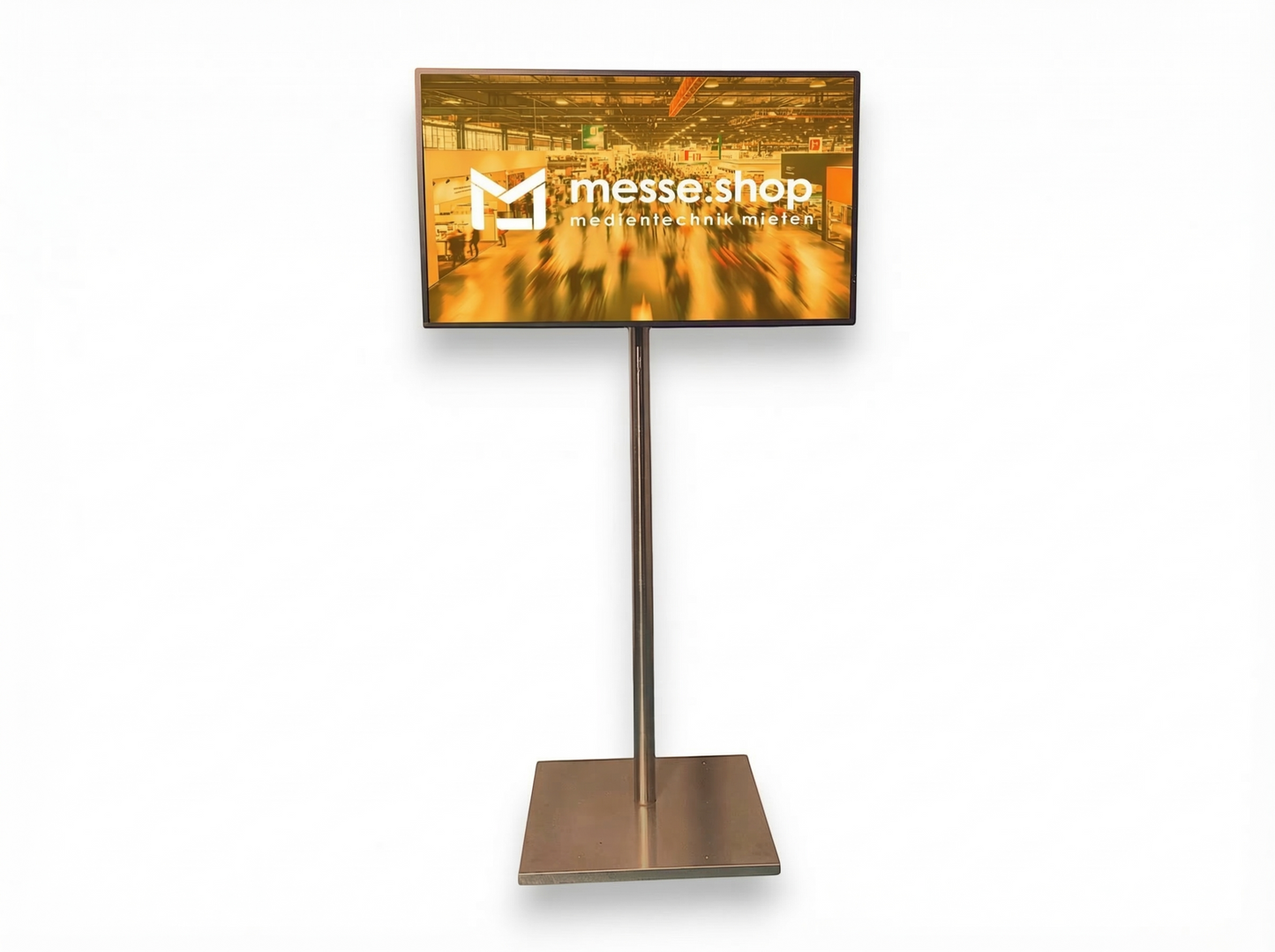 messe.shop 50 inch Full HD screen on a stand, ideal for trade shows and events. Features brilliant image quality.