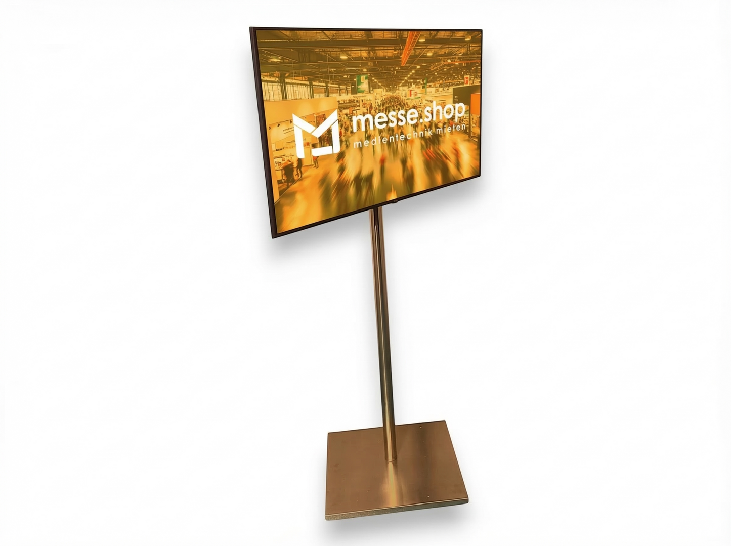 messe.shop 55" Full HD screen on a stand, ideal for trade shows and events. Features brilliant image quality.