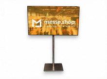 messe.shop 75" Full HD screen on a stand, ideal for trade shows and events. Features brilliant image quality.
