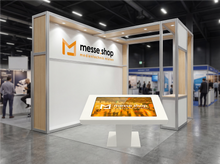messe.shop white interactive multitouch table for rent, ideal for trade fairs and events.