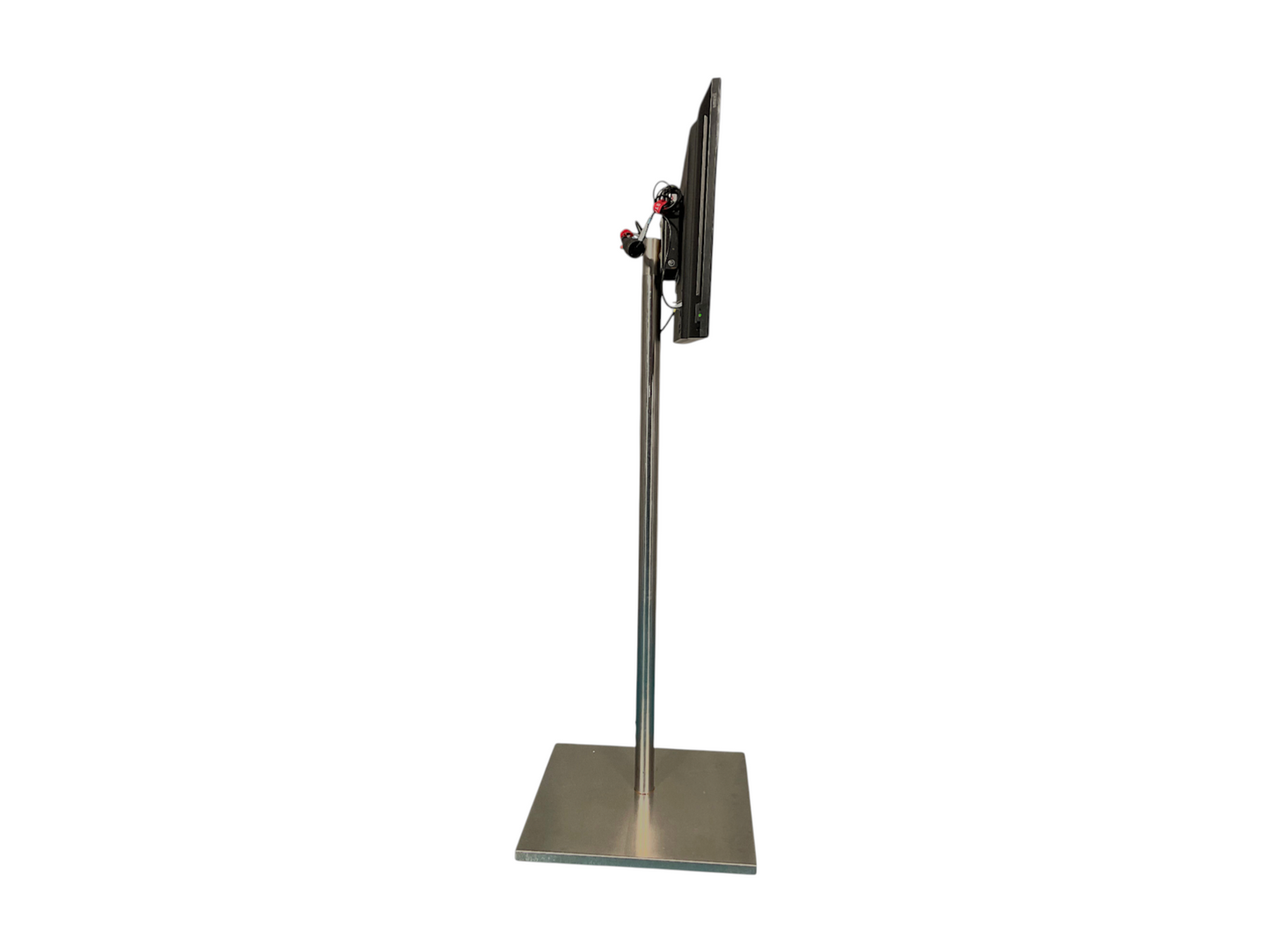 messe.shop 43" Full HD monitor on a silver floor stand, ideal for trade shows and events.