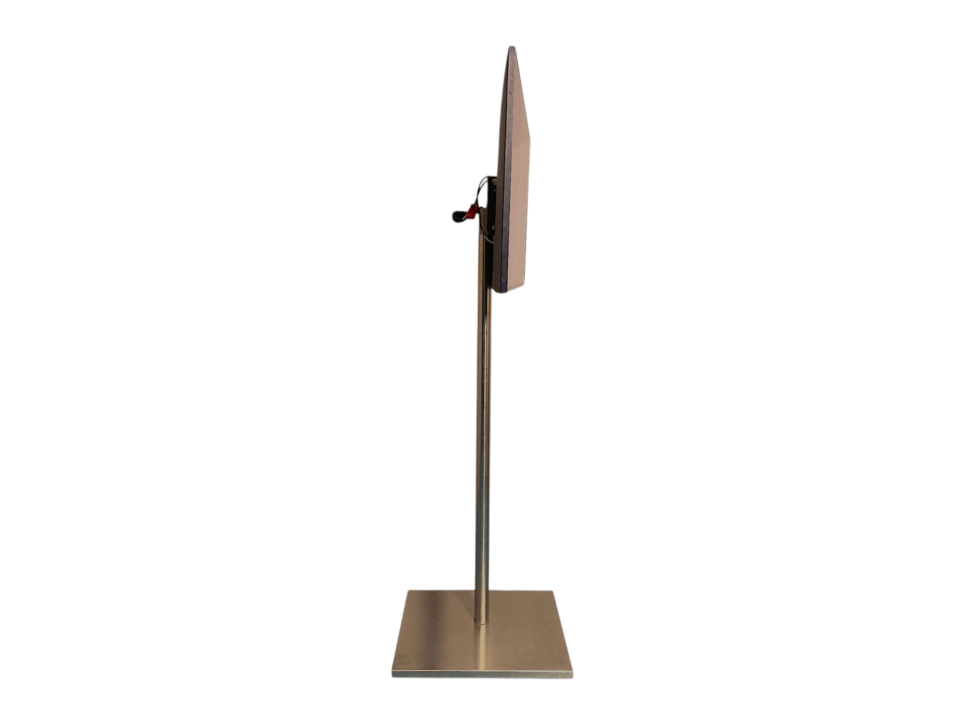 messe.shop 55" Full HD screen on a silver stand, ideal for trade shows and events.