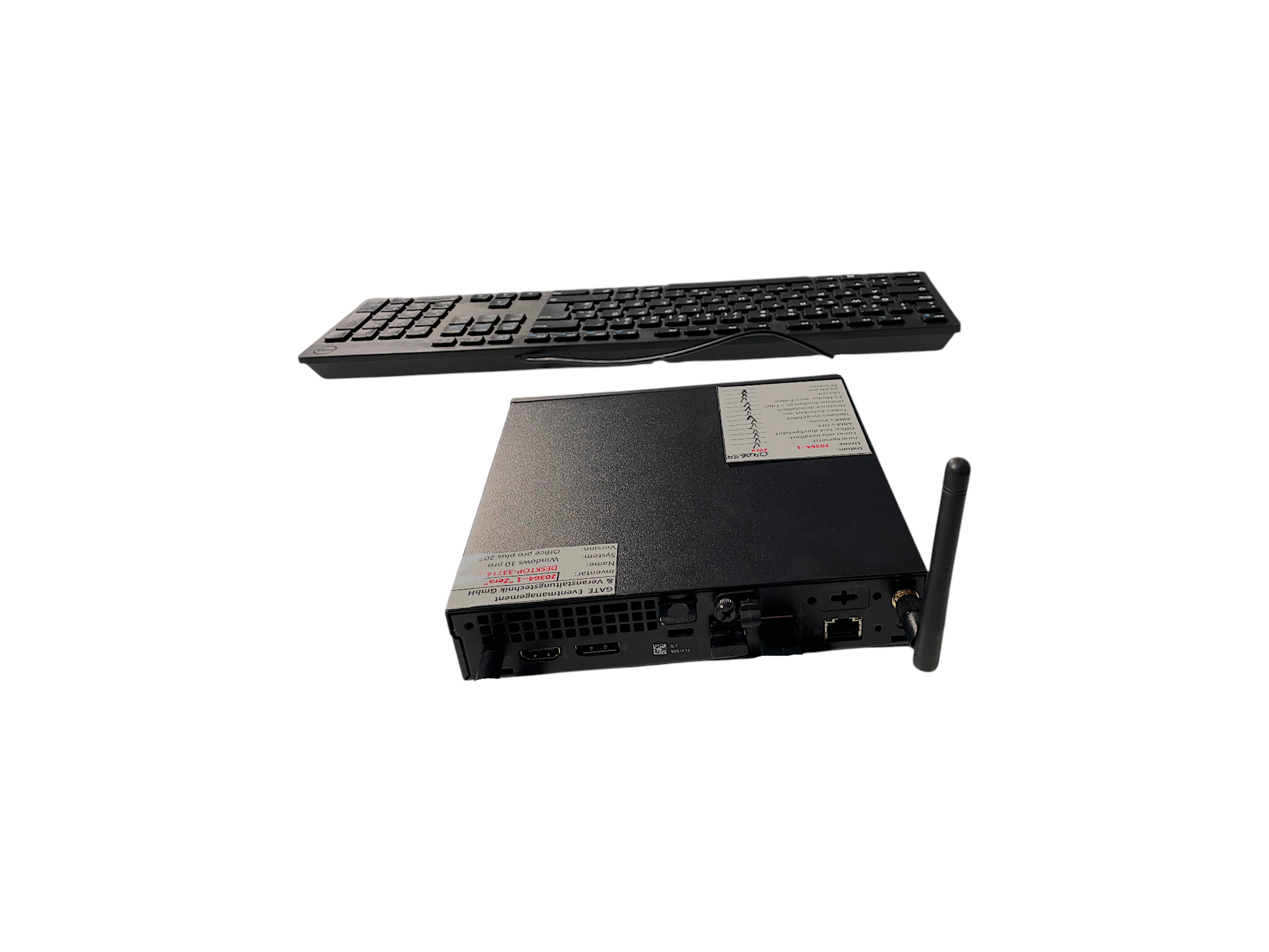 messe.shop black compact mini PC with antenna and ports, ideal for events and FRUIT LOGISTICA Berlin.